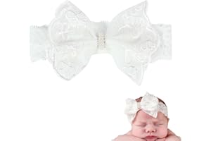 LEEQ Fasce per Capelli Bambina - Fascetta Neonata Battesimo Elastici Grazioso Fiocco in Pizzo Fascia per Capelli Elegante Accessori per Bambini Neonati Bambina Accessori Fasce