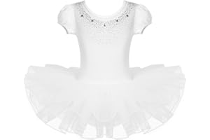Freebily Vestito Danza Classica Bambina Cotone Maniche Corte con Strass Tutu da Ballerina Balletto Dancewear Body Ginnastica Artistica Principessa Abito da Ballo