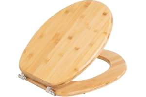 LEKE GO Tapa para WC universal original de madera bambú natural con bisagras de acero inoxidable 34x41 cm