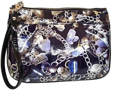 Gennia EX250 - Genuine Leather handbags for women , Leather Patent multicolor Chain Blue , 23 cm x 17 cm x 5 cm