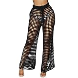 cinnamou Damen Hosen Sommerhose Frauen Dame Bow Tie Beach Hohe Taille Sexy Stricken Perspektive Lange Hose Sporthose Haremshose Pluderhosen