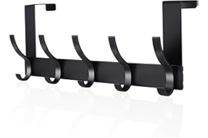 AUXHCYL Over Door Hooks, Stainless Hanger Coat Hook for Towel, Clothes, Bag, Robe, Storage Space Saving for Bathroom, Bedroom, Wardrobe (Black)