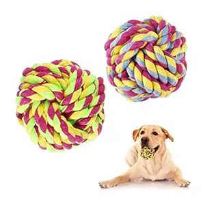 Vivifying Dog Rope Toy Ball, Pack of 2 Braided Cotton Chew Knot Ball for Dog Teeth Cleaning