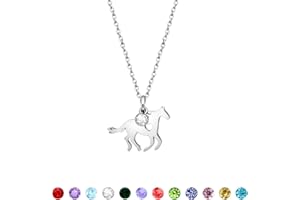 MIEOYUE Horse Gift.Horse Necklace Lucky Birthstone Pendant Silver Necklace Personalized Birthday Gift for Girl