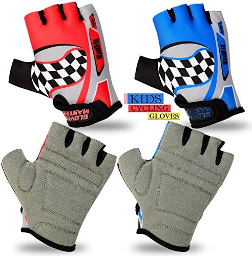 Children Cycling Gloves Padded Kids Bicycle BMX Half Finger MTB Cycle Gloves Kids Cycling Protective Gear (Blue, XS = 8.0" (Age 10 to 12))
