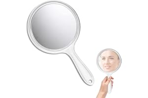 Cozevdnt Hand Mirror with Handle Double-Sided Hand Mirror 1X/2X Magnification Mirror Cosmetic Mirror Makeup Mirror Multipurpose Mirror Round Shape for Women Daily Makeup (Transparent)
