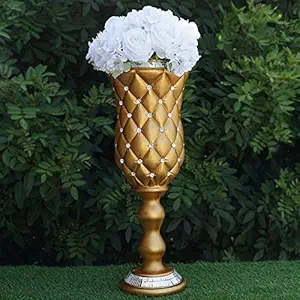 Conava Designer Decorative Flower Vase Pot Round Shape Flower Design Showpiece Vase Pots for Home Decoration (Size: 25.4 x 24.1x 91.1 cm) (Gold)