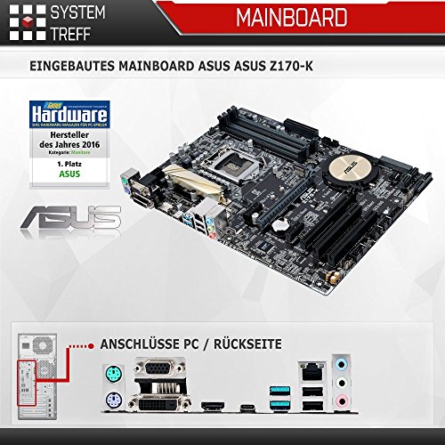 Gaming PC Komplett Set / Multimedia COMPUTER inkl. Windows 10 Pro 64-Bit! – Quad-Core Intel Core i7-6700K 4 x 4.2 GHz – Nvidia Geforce GTX 1070 mit 8GB GDDR5 RAM – 16GB DDR4 RAM – 1000GB HDD – ASUS 22-Zoll TFT Monitor – 24-fach DVD Brenner – Lautsprecher – Tastatur + Maus – USB 3.0 – DVI – HDMI – Displayport – Gamer PC mit 3 Jahren Garantie! - 4