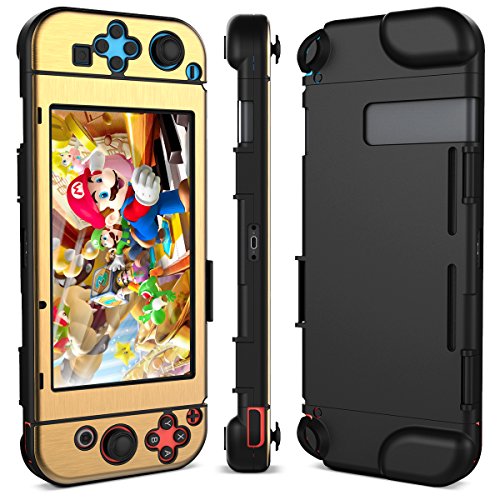 Preisvergleich Produktbild Nintendo Switch Hülle, Dexnor Nintendo Switch Tasche Komplette Bedeckung Hartschalen Zubehör Hartrücken Hülle Anti-Kartzer Ultra-Dünn Schutzhülle - Gold