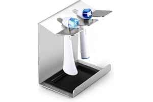 Siegvoll Uchwyt na szczoteczki do zębów ze stali nierdzewnej do Oral-B, iO, Philips Sonicare, itd., uchwyt na szczoteczki z pojemnikiem na 2 elektryczne końcówki do szczoteczek do zębów