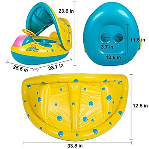 MagiDeal Baby Schwimmhilfen Schwimmen Ring mit Sonnendach 0-3 Jahre Aufblasbares Kinderboot für Wasserspaß Familienspaß in See Meer Schwimmbad - 6