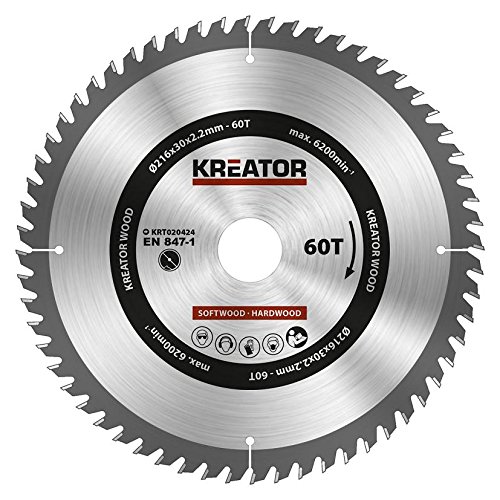 KRT020424 HSS Kreissägeblatt Holzsägeblatt Ø216 x 30 x 2,2mm 60 Zähne für Holz + 3 Reduzierringe