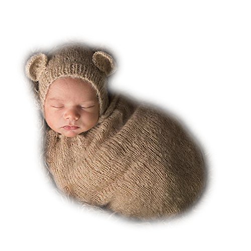 Binlunnu Newborn Baby Photography Props Boy Girl Crochet Costume Outfits Sleeping Bag (Brown)