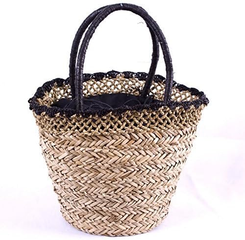 DiKasa D31H26 Black Lace Straw Beach Bag