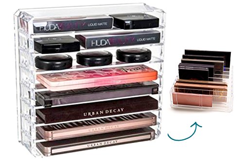 LiMiCao Crylic Cosmetic Palette Organizer Makeup Beauty Storage Cosmetic Display Case 8 Compartments 8 1/2" Wide X 10" Tall X 2 1/4" Deep 8 Tier Organizer