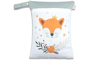 Treer Wetbags für Stoffwindeln Windeltasche Baby 30x40cm Wasserdichte Süßer Tierdruck Organiser Beutel Nasstaschen mit Doppelt Reißverschluss - Nass-Trocken- Trennung (Fuchs)