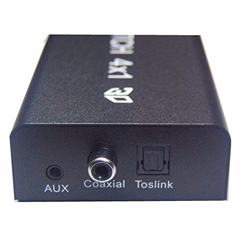 ekobuy® 4 Port HDMI Switch mit Fernbedienung und optische Toslink, Switcher 4 Port, vergoldete Stecker, 3D 4 K Unterstützung, 5.1 Audio Unterstützung HDMI V1.4b für HDTV, PS3, PS4, Xbox One, 360, Bluray Player, DVD-Player etc. (4Port Powered) - 4