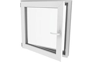 LORAC Ventana giratoria/basculante | marco + accesorios | doble acristalamiento - construcción robusta para sótanos y garajes | Antiestático - Protección contra robos | PVC blanco, izquierda, 400 x