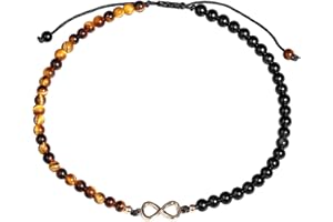 Jewboo Infinity Charm Tiger Eye/Black Obsidian Beaded Beacelet Anklet for Women Beach Foot Crystals and Gemstones Jewelry Adjustable