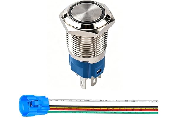 Gebildet 16 mm Rostfritt Stål Korttidsformade Tryckknappar 12 V-24 V 5 A LED 1NO1NC SPDT ON Off Vattentäta Momentan Tryckknappar med Uttagskontakt (Vit LED)
