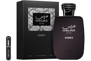 RESAES RESISTANT AND AESTHETIC Hawas Kobra Eau de Parfum Masculino 100 ml, Perfume Árabe para Hombre de Larga Duración, Incluye Atomizador Recargable, Fragancia Oriental Amaderada con Notas de Bergamota, Canela y Almizcle (Kobra)