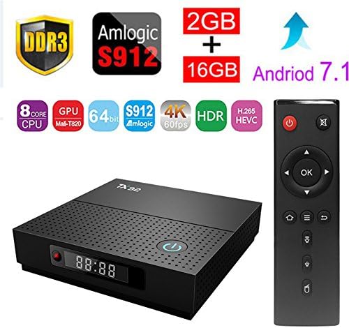 Sawpy TX92 Smart tv box Android 7.1 Amlogic S912 2GB+16GB BT 4.0 2.4/5 Dual-Band WiFi 4K UHD &amp; LAN VP9 DLNA H.265