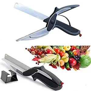 Diswa Stainless Steel 2 in 1 Kitchen Knife with Cutting Board, Silver