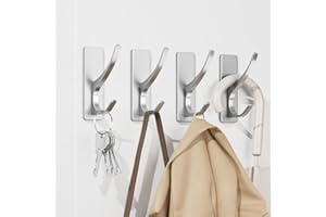 pickpiff Ganci Adesivi Forti, Reggono Fino a 6 kg, Metallo, Ganci per Porta, Appendi Asciugamani, Non Arrugginisce, Ganci Autoadesivi, Ganci Doccia Senza Forare, Argento, 4 Pezzi