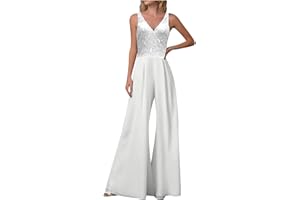 WOXIHUAN Tuta Donna Elegante con Scollo a V Pantaloni Lungo Jumpsuit Vestito Abito Cerimonia da Donna Monopezzi Tutine Tinta Unita Tute Larghe a Gamba Larga Tuta Lunga Playsuit Tuta Cerimonia Cocktail Overall