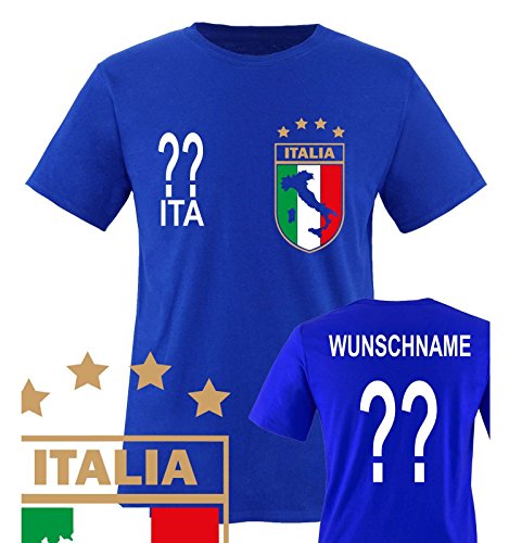 Comedy Shirts – WM 2014 – ITALIEN – VORNE und HINTEN – WUNSCH – Herren T-Shirt – Royalblau Gr. XL