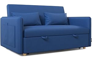 Nalui- Sofa Cama 2 plazas 3 en 1 Nest 2 139x100x80cm con Respaldo Ajustable y 2 Almohadas. Sofa Cama Chaise Longue, Soporta hasta 240Kg. Sofa 2 Plazas Convertible en Cama 120x190cm, Azul Marino