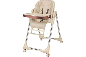AJX PUSH THE LIMITS 5 Levels Baby Highchair, Baby Chair, Ergonomic, Comfortable, Reclining, Foldable, with Ajustable Height, Footrest, Detachable Double Tray, for Toddler, from 6 Month to 3 Years, Brown | AJX