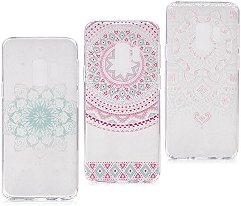 [3 Pack] Samsung Galaxy S9 Plus Case, Ultra Thin Shockproof soft TPU Gel cover Bumper Flexible Silicone Rubber Protective Skin with Anti-Scratch fit for Samsung Galaxy S9 Plus 6.2" - Blue Mandala+Red Lace Flower+Pink Lace Flower