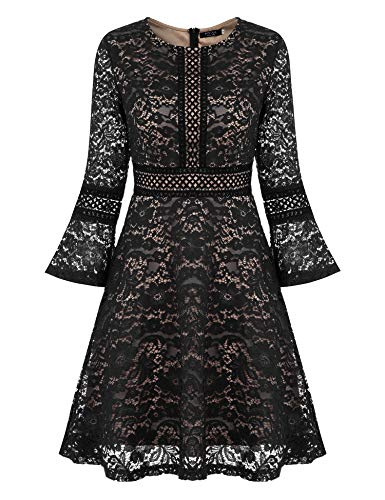 FISOUL Vintage rétro Audrey Hepburn Robe de Soirée Cocktail au Genou avec Dentelle tansparente année 50 Rockabilly