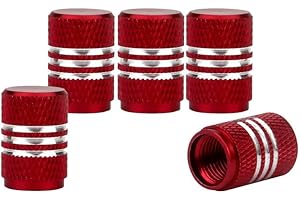 SENZEAL - Tappi per Valvole, Materiale: Lega di Alluminio, Colore: Rosso, 5 Pezzi