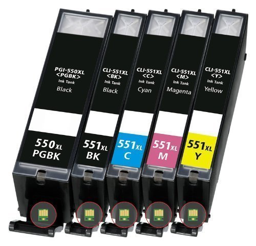 5 Original Druckerpatronen PGI550 CLI551 (black/cyan/yellow/magenta/black) für den Canon Pixma IP 7250 IP7250 MX925 MX 925 Tintenpatronen
