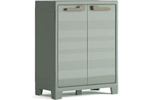 Keter Armoire Basse Planet Outdoor en Résine Multifonctions pour Intérieur et Extérieur - Étagères et Pieds Ajustables - Canessable - 80 x 44 x 100 cm - Vert Jade - 80% Recyclé