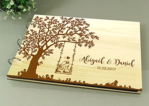Personalisierte Hochzeit Baum Gästebuch Holz Gravierte Custom Braut Und Bräutigam Name Einklebebuch Geschenk - 3