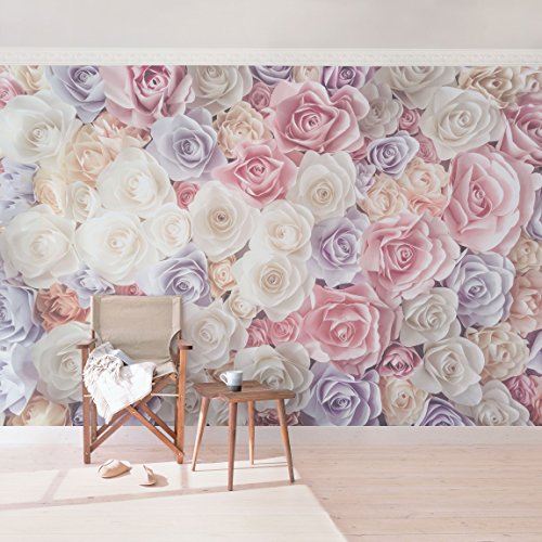 Vliestapete – Pastell Paper Art Rosen – Fototapete Breit Vlies Tapete Wandtapete Wandbild Foto 3D Fototapete, Größe HxB: 255cm x 384cm - 2