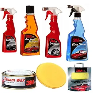 3M m5 car Combo kit, Dashboard Dresser, car wash Shampoo, tyre Dresser, Glass Cleaner, Cream Wax, Microfiber Cloth Combo
