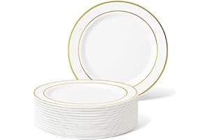 Matana 25 Piatti da Dessert in Plastica Bianca Premium con Bordo Dorato, 19cm - Eleganti, Resistenti e Riutilizzabili - Piattini per Matrimoni, Compleanni, Natale, Barbecue, Feste