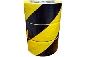 Pharos Industrial Hazard Tapes Safety 50mm (2") x 33m Adhesive Warning Tape Floor Barrier Tape (Black/Yellow)