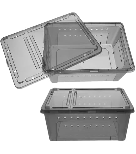 Hamiledyi 2-Pack Reptile Feeding Boxes - Transparent Snake & Lizard Habitat With Built-In Food Bowl
