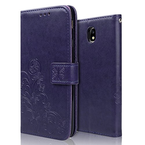 Samsung Galaxy J7 2017 Custodia, achoTREE Fortunato Fiore Cover in Pelle per Galaxy J7 2017, TPU & PU Caso + [3 morbido Nano-tecnologia Pellicola protettiva], Porpora 5.5 Pollici