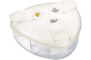 MAMUK MAM Milk Formula Dispenser, Milk Powder Dispenser Pot Stores 40 g Per Serving, Milk Powder Storage Holds Three Servings, Baby Milk Powder Box, White, (Designs May Vary)