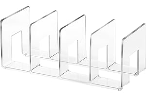 HEAVENLIFE Portariviste in Acrilico con 4 Scomparti, Scaffale a Leva per Riviste, Organizer Multifunzionale per Scrivania in Acrilico, Porta Riviste e Libri per Ufficio e Biblioteca, 32x14,5x13cm (Trasparente)