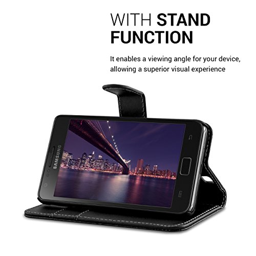 kwmobile Elegante e pratica CUSTODIA PORTAFOGLIO con porta-carte di credito e porta-biglietti da visita per Samsung Galaxy S2 S2 PLUS in nero