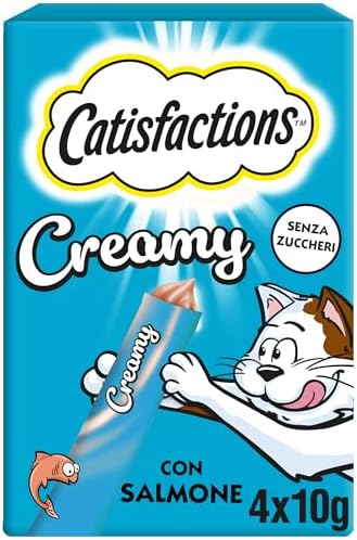 Catisfactions, Snack Cremoso Liquido per Gatto, con delizioso Salmone, 11 Confezioni da 40g