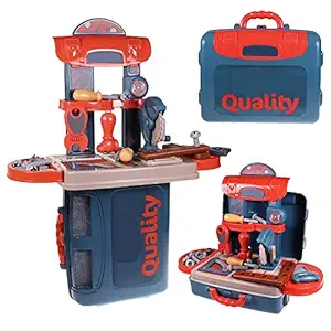 Cable World 3 in 1 Educational Repair Workshop Tool Table Kit Portable Suitcase Box Set for Kids