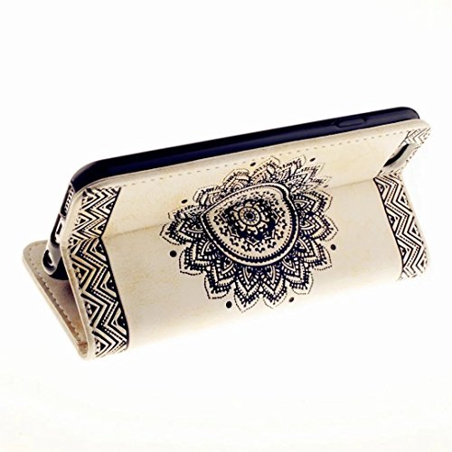 MUTOUREN Schutzhülle Case für iPhone 6 iphone 6S 4.7 Zoll Prägung Blumen Geprägte indische Mandala Muster Buch-Stil Bookstyle Handyhülle Schutzhülle Taschen Anti-scratch Bumper et Shock Absorption Magnetverschluss Magnet Etui + Metall Touch-Pen, Retro Weiß - 6
